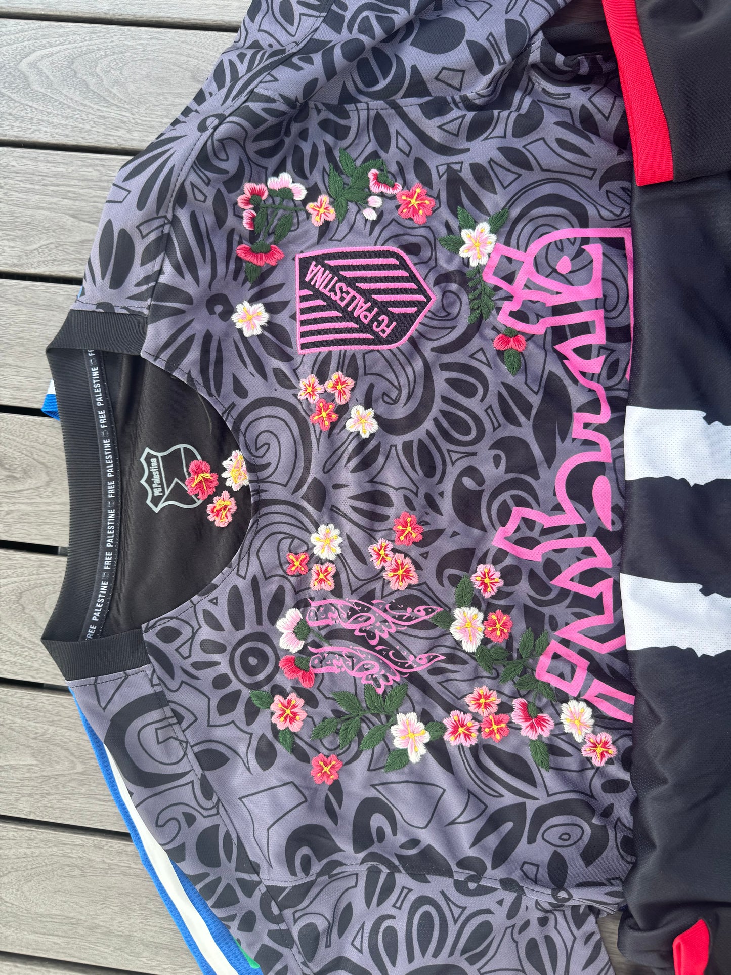 Palestine football soccer jersey custom embroidery flowers