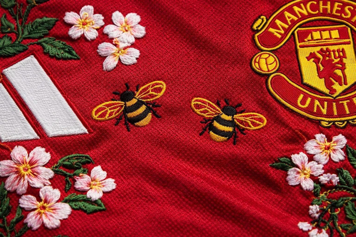 Manchester United home Football Jersey – Hand Stitched Custom Floral Embroidery