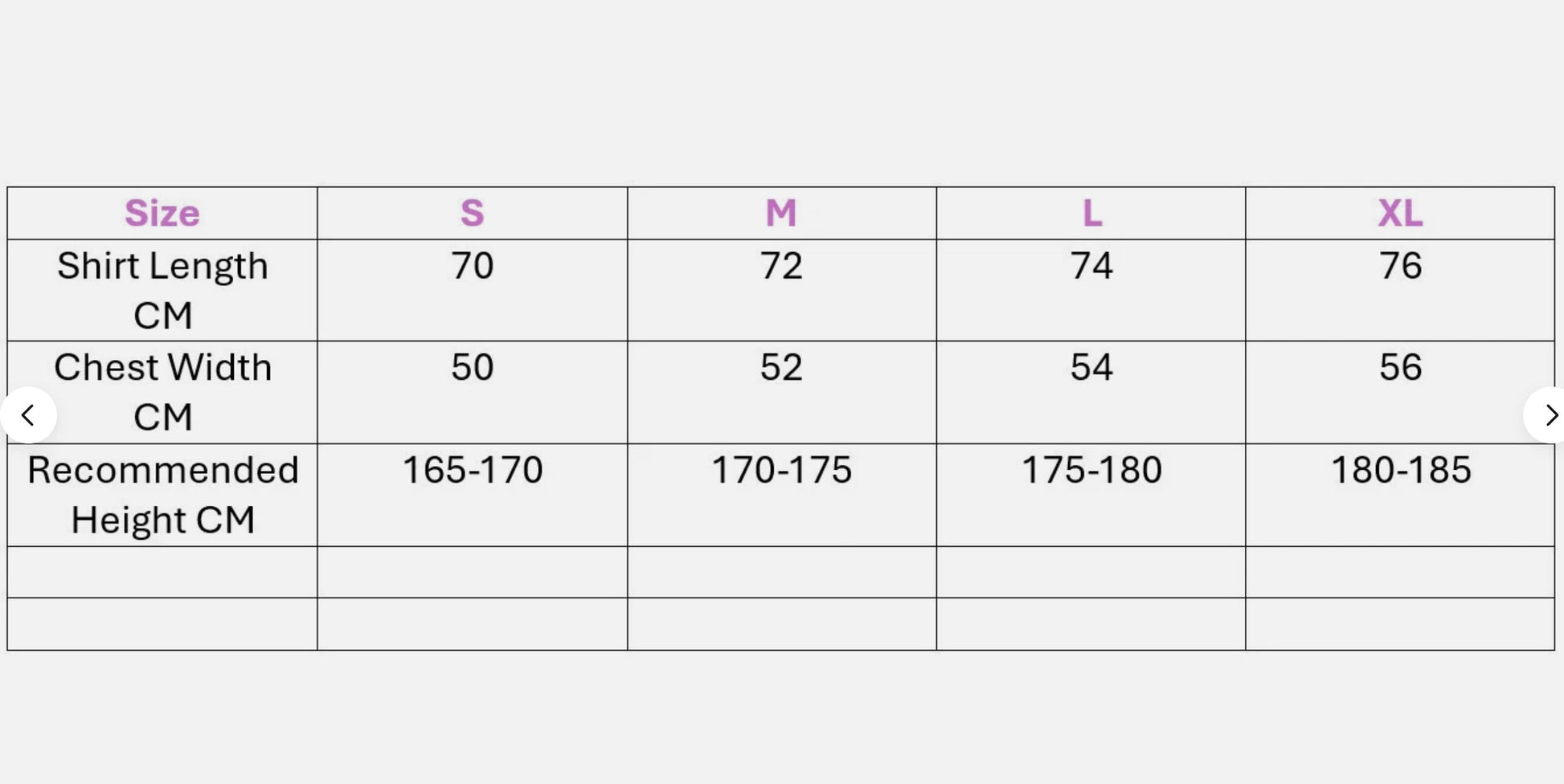 size guide for football shirt