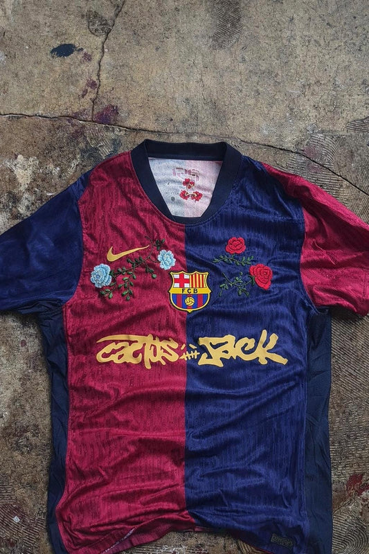 FC Barcelona Travis Scott  Football Jersey – Hand Stitched Custom Rose Thorn Embroidery