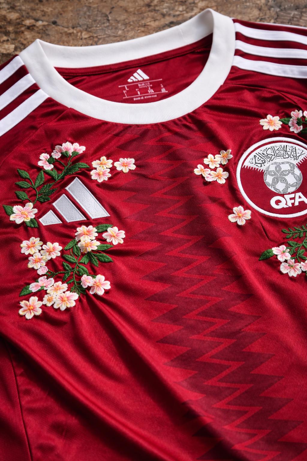 Qatar National Team Football Jersey – Hand Stitched Custom Floral Embroidery