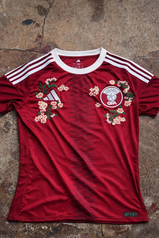 Qatar National Team Football Jersey – Hand Stitched Custom Floral Embroidery