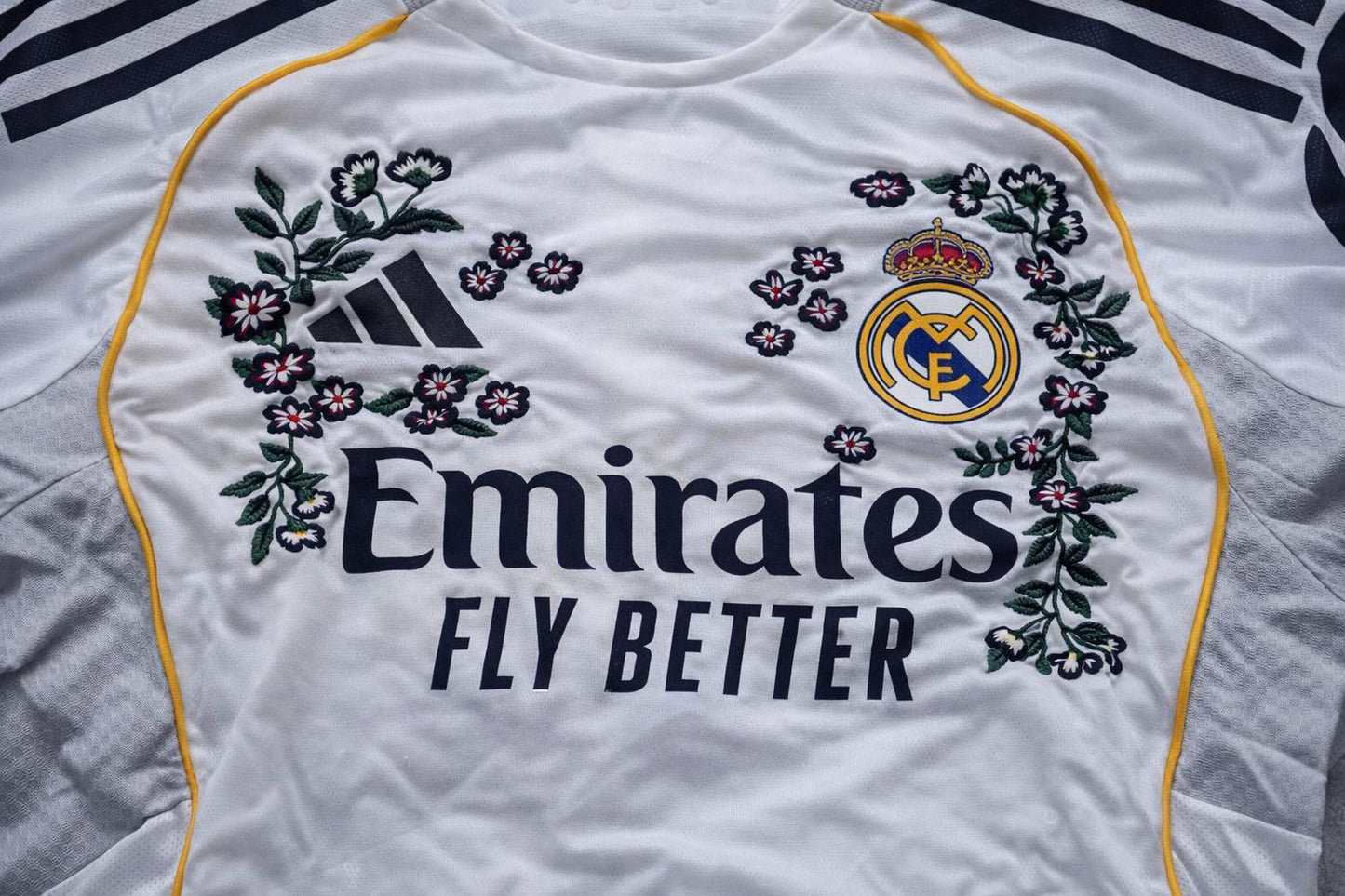 Real Madrid Home Football Jersey – Hand Stitched Custom Cherry Blossom  Embroidery