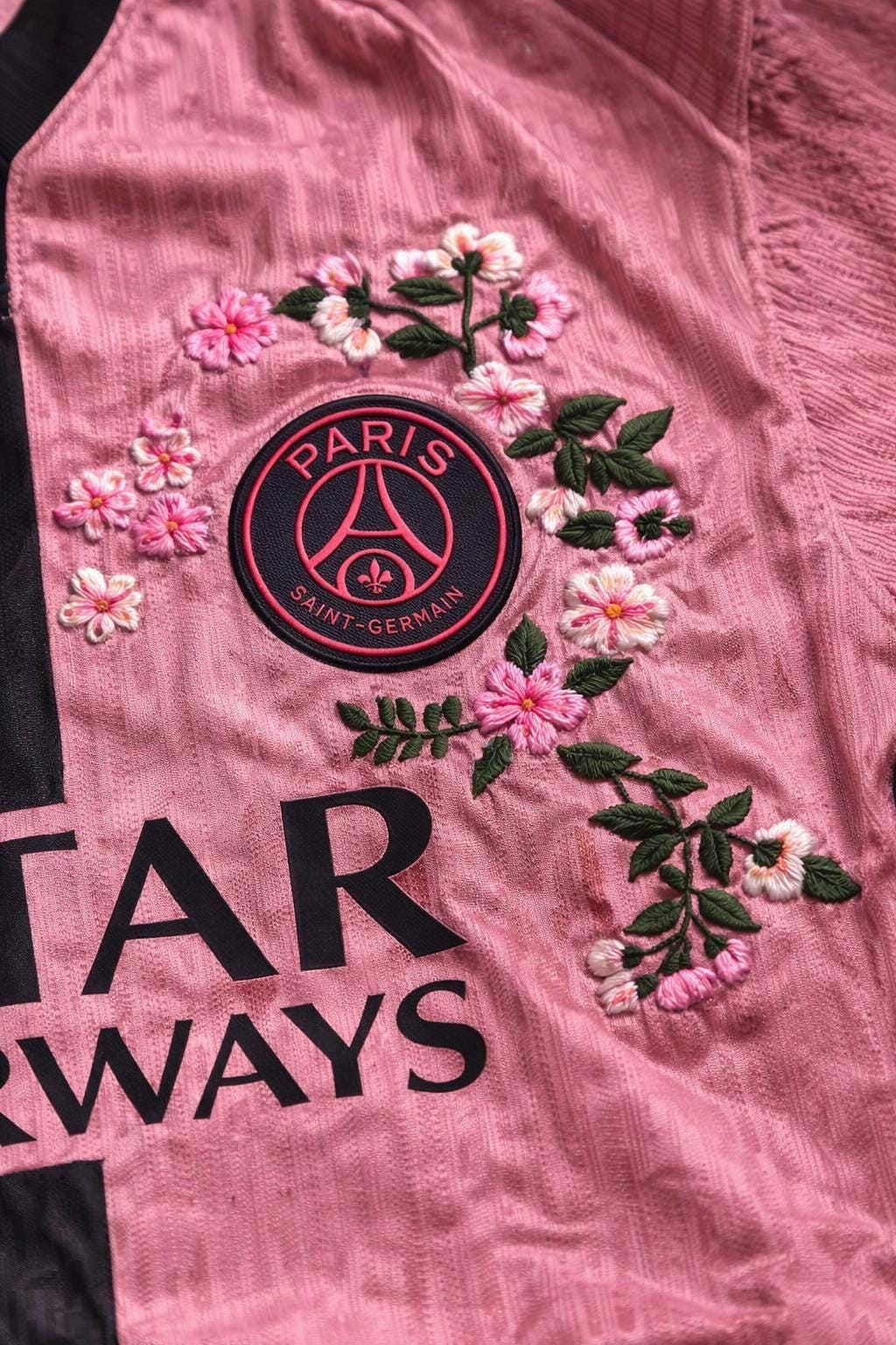 PSG x Jordan Pink Football Jersey – Hand Stitched Custom Cherry Blossom  Embroidery